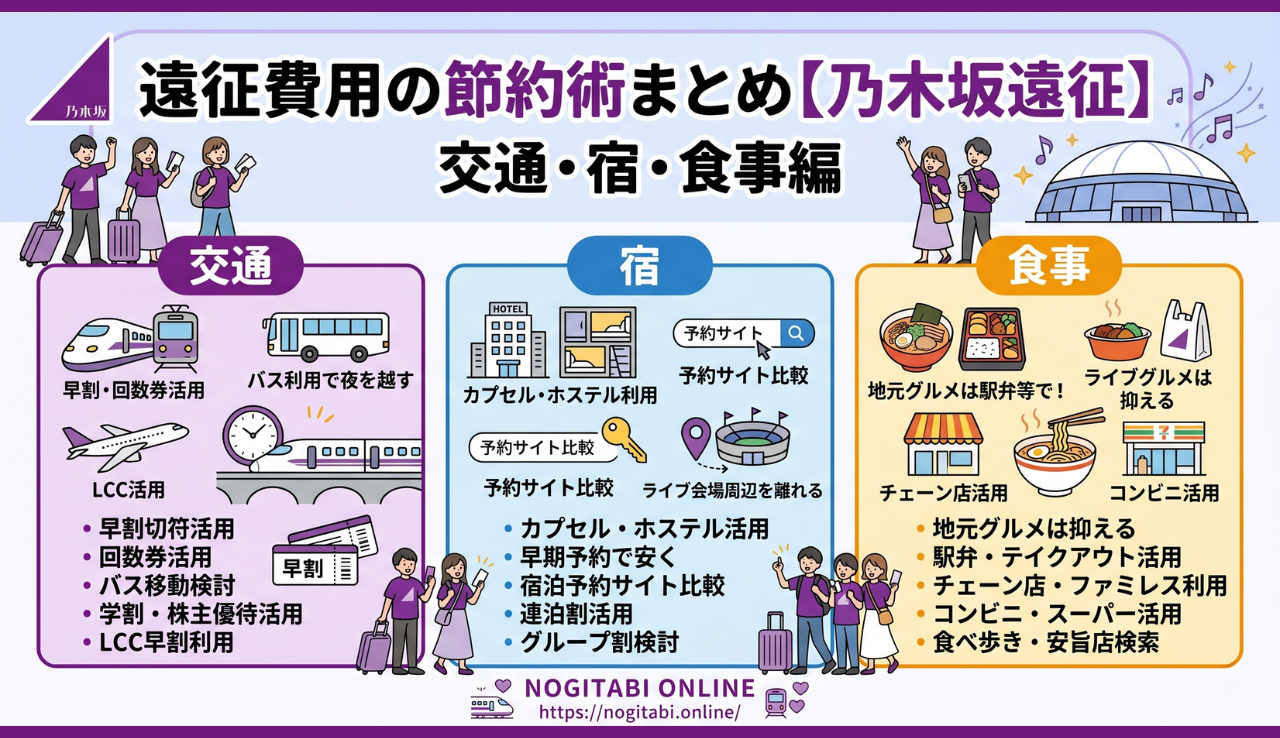 遠征費用の節約術まとめ〜交通・宿・食事編【乃木坂遠征】