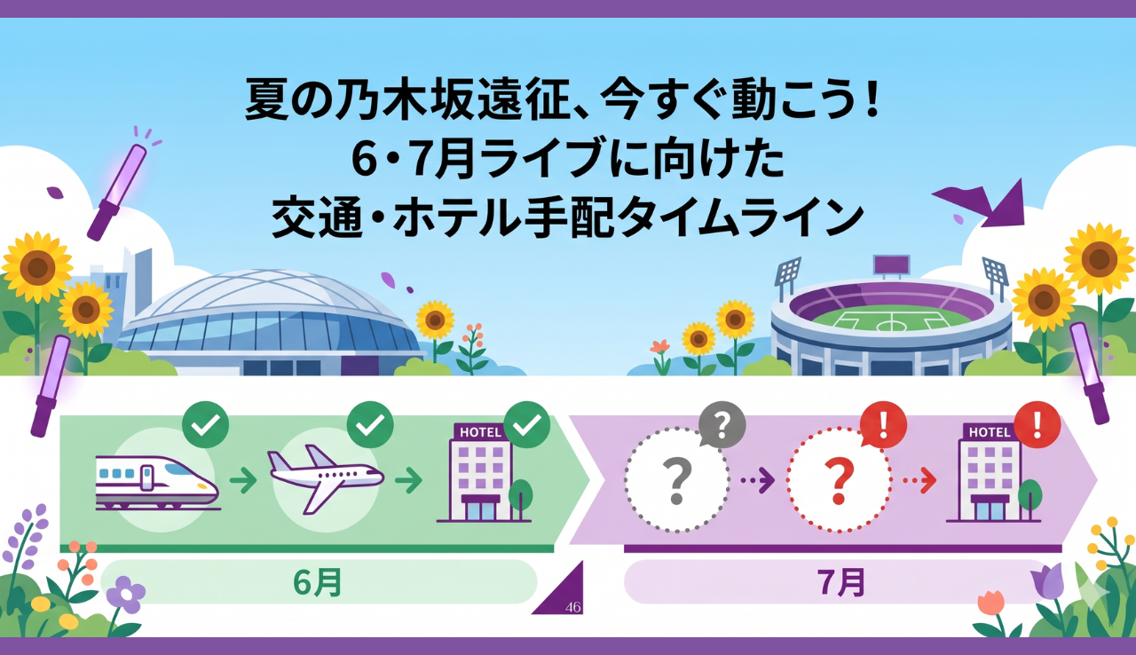 夏の乃木坂遠征、今すぐ動こう！6・7月ライブに向けた交通・ホテル手配タイムライン